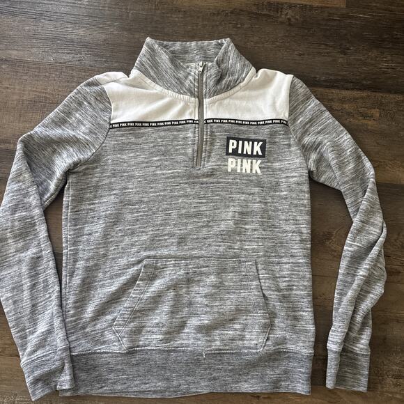 PINK Quarter Zip Sweatshirt Ladies XS Victoria’s Secret Gray - Picture 1 of 3